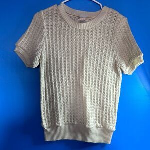You and I Women’s Sweater Medium Eggshell Short Sleeve Boat Neck Knit